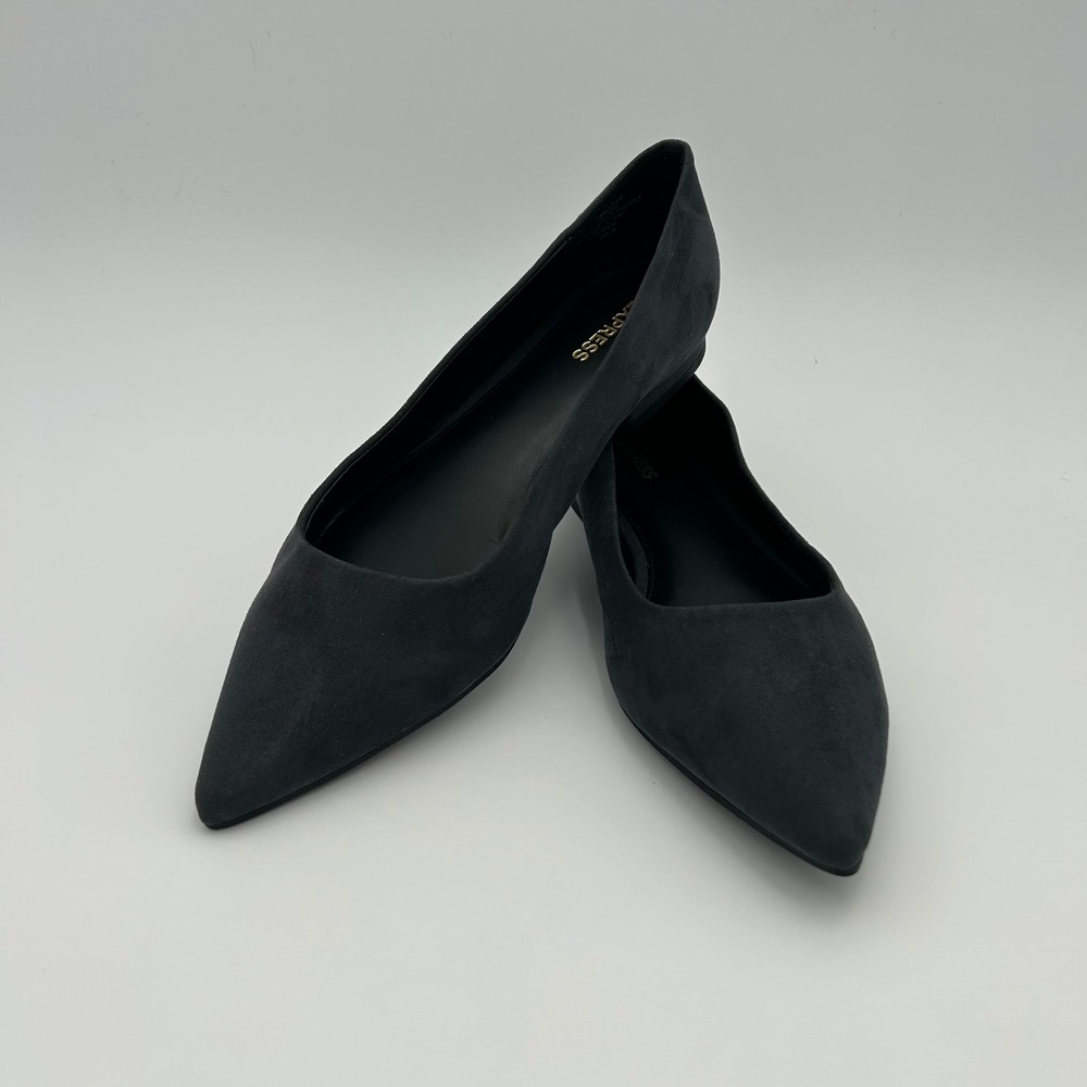 Express Pointed Toe Flats Graphite Faux Suede Slip On Shoes Womens 8